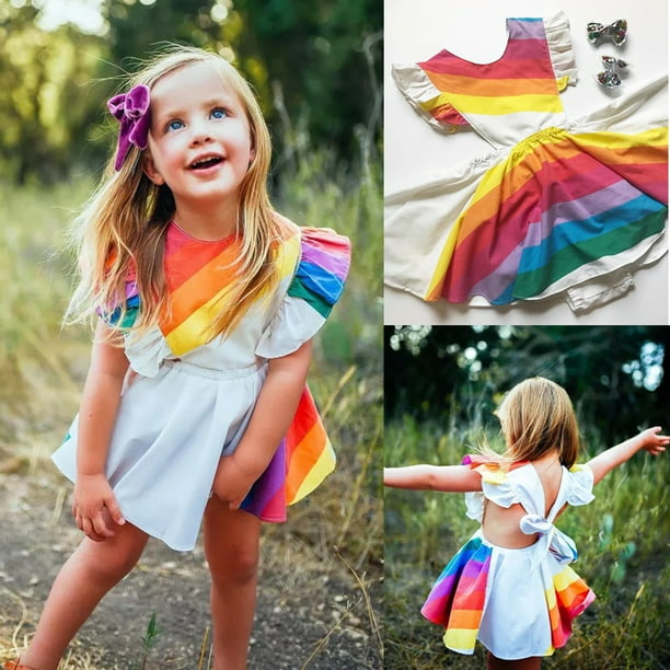 Canis Toddler Kids Baby Girl Rainbow Romper Dress Princess Party Tutu