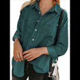 thumbnail image 2 of Camisas de Mujer con Botones y Cuello en V, Camisa Informal Holgada Verde Oscuro L, 2 of 9