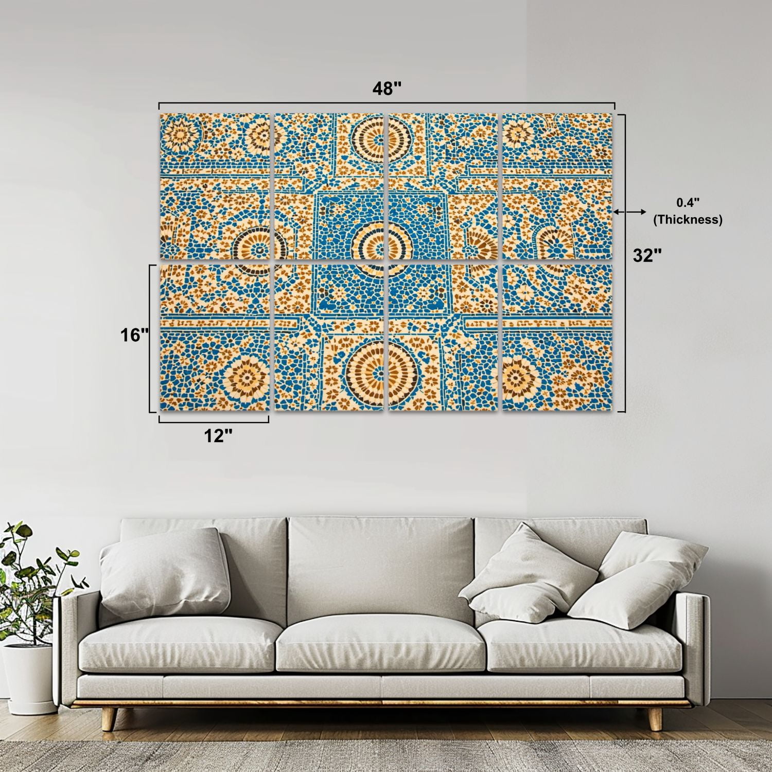 8 Pack Art Acoustic Panels Sound Absorbing moroccan vintage tile Decorative Soundproof Wall Panels Self Adhesive for Nursery Game Room Bedroom 48"x32"