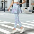 thumbnail image 3 of COEQINE Women Elastic Yoga Skirted Legging with Pockets Ruffle Pleated High Waist Tennis Leggings with Skirts Beauty Fish Scale Light Blue Purple Print Golf Skort Pants, XS, 3 of 7