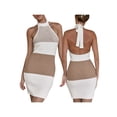 thumbnail image 5 of KOMOO Women Halter Knitted Dress Summer Contrast Color Bandage Backless Skinny Dress Mini Dress, 5 of 8