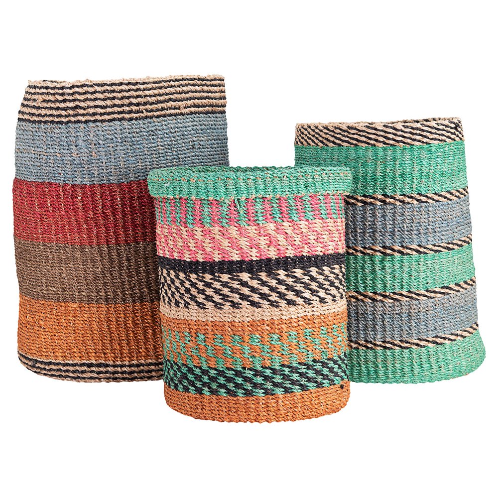 Creative CoOp Bright Stripes Handwoven Abaca Baskets (Set of 3 Sizes