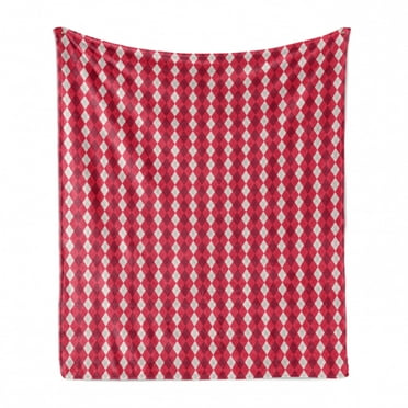 Argyle Soft Flannel Fleece Throw Blanket, Abstract Pattern with Rhombuses and Crossing Lines in Tones, Cozy Plush for Indoor and Outdoor Use, 50" x 60", Pearl Raspberry, by Ambesonne