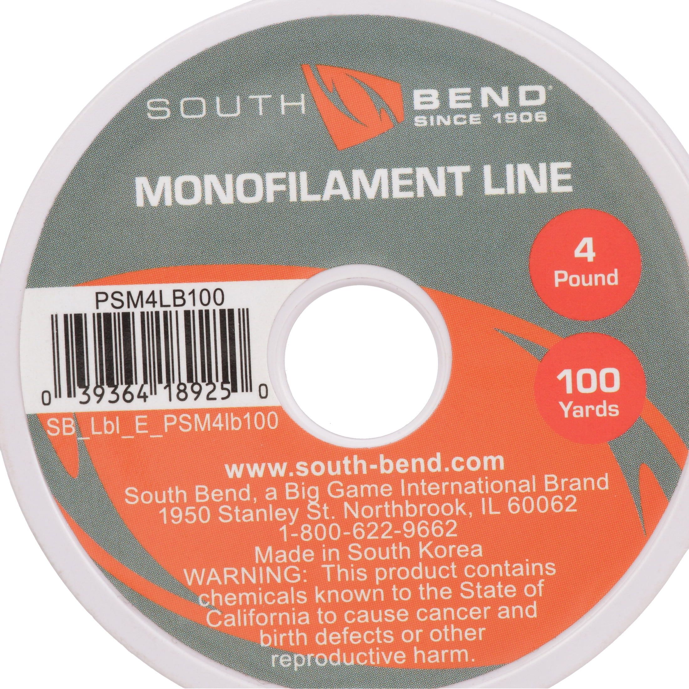 South Bend PSM4LB100 Pony Spool Mono Fishing Line, 4 lb, 100 yd