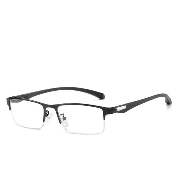 Mens Fashion Blue Light Blocking Half Rimless Reading Glasses 1.5, Metal Black Spring Hinge Business Rectangle Readers  1.50