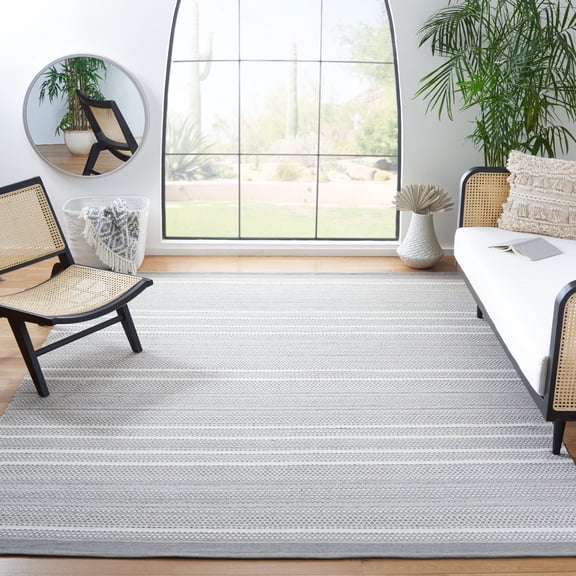 SAFAVIEH Kilim Granville Striped Cotton Area Rug, Grey/Beige, 8' x 10'