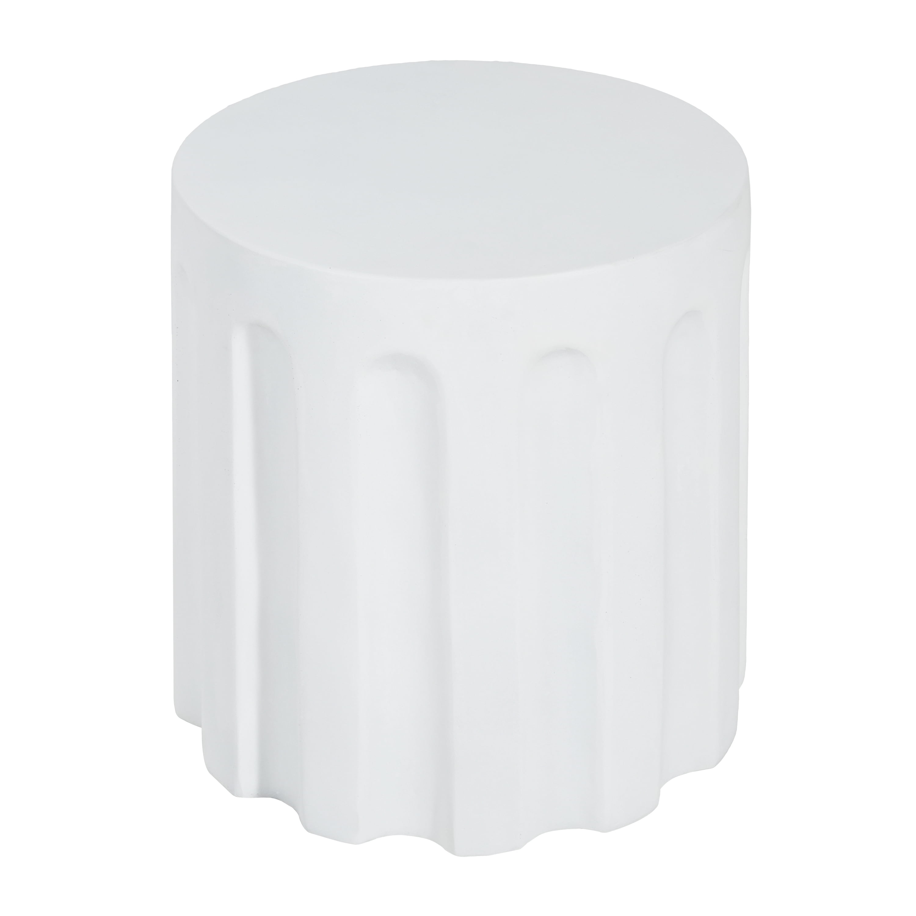 Outdoor White Cylindrical Concrete Side Table for Patio Balcony, White