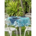 thumbnail image 3 of Outdoor Tablecloth with Umbrella Hole for Patio/Picnic/Party/Camping, Teal Blue Ombre Coastal Waterproof Table Cloth Round Cover Washable, Sea Nautical Summer Beach Starfish Coral (Dia 60"), 3 of 8