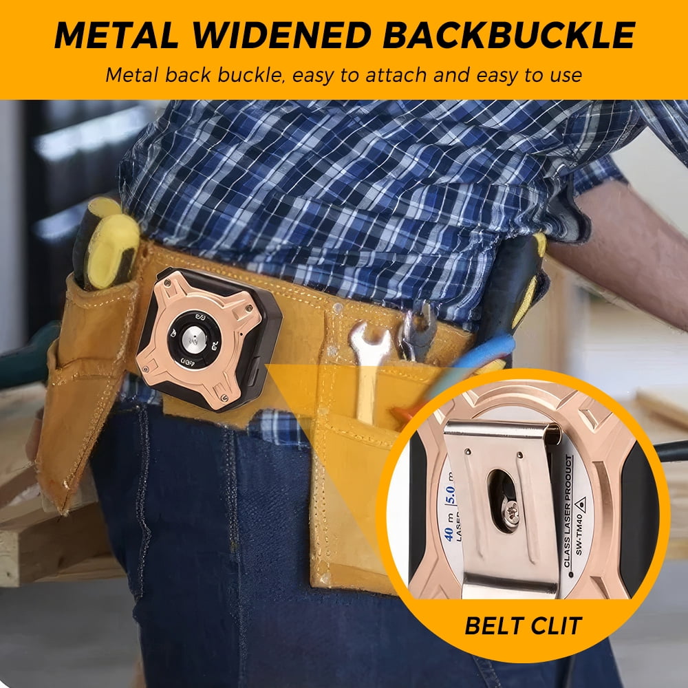 2-in-1 Laser Tape Measure, 197Ft Laser Rangefinder & 16Ft/5m Magnetic Self-Locking Tape with 6 Measurement Modes, Rechargeable Backlit LCD, Belt Clip for Construction DIY Home Renovation