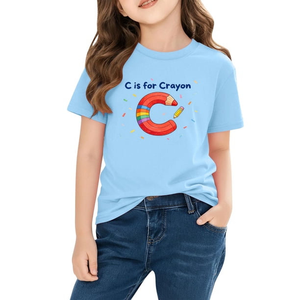 Blusas y camisas de manga corta con cuello redondo para niños y niñas, camisetas gráficas de manga corta, blusas con estampados bonitos para la temporada escolar.