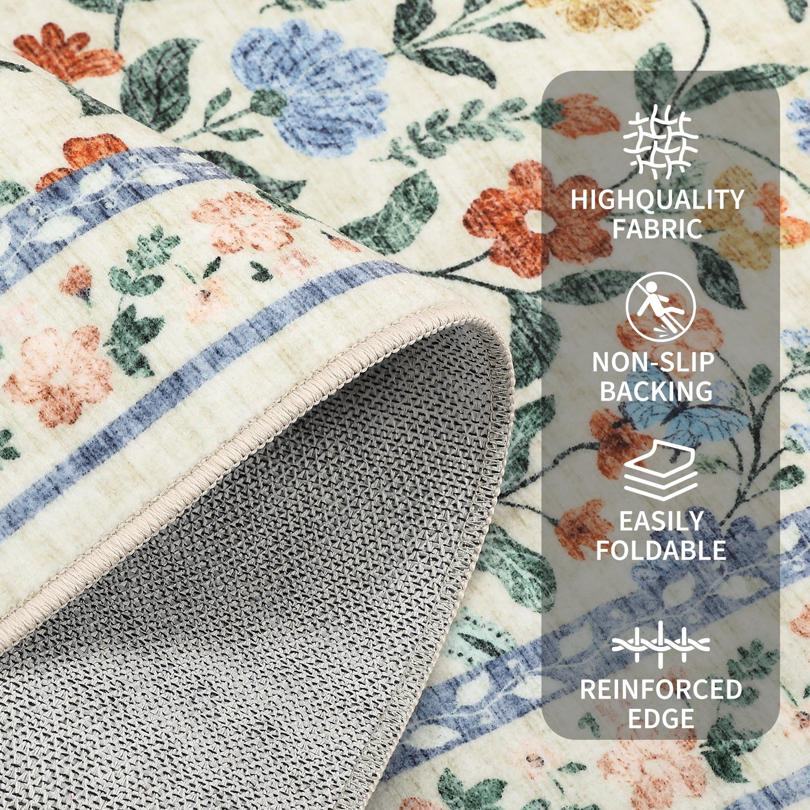 Hasoo Runner Rug 2x6 Non-Slip Washable Low Pile Floral Print for Kitchen Indoor Green
