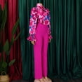 thumbnail image 6 of AURA Women Plus Size Floral Printed Two Piece Set Long Sleeve Shirt Wide Leg Pants Autumn Winter Outfit, 6 of 10