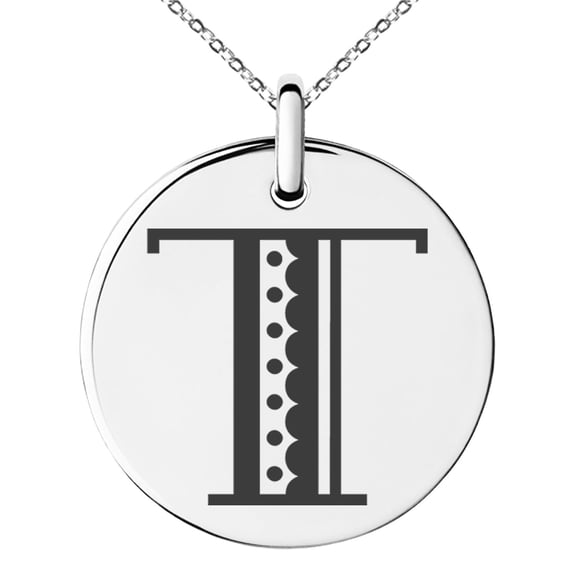 Stainless Steel Letter T Initial Metro Retro Monogram Engraved Small Medallion Circle Charm Pendant Necklace