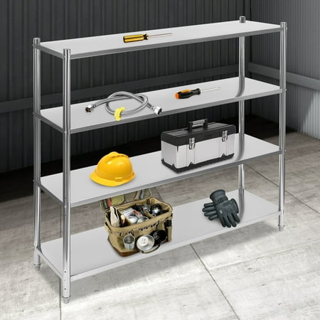 4 Tier Adjustable Shelf Storage, Stainless Steel Heavy Duty Shelving Silver 59.1*17.7*61in for Shopping Malls, Supermarkets, Convenience Stores
