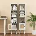 thumbnail image 3 of Patiojoy Slim Tall Rattan Storage Cabinet Boho Accent Bookshelf w/ Rattan Door 12-Position Adjustable Shelf & Solid Wood Legs White, 3 of 9