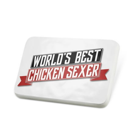 Porcelein Pin Worlds Best Chicken Sexer Lapel Badge – (The Worlds Best Chicken)
