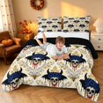 thumbnail image 3 of Homewish Halloween Gothic Horn Skull Queen Comforter Set, Blue Rose Bat Bee Comforter Sets Queen, Cream Gold Red, Black Reversible, 3 Pieces 1 Comforter and 2 Pillowcases, 3 of 6
