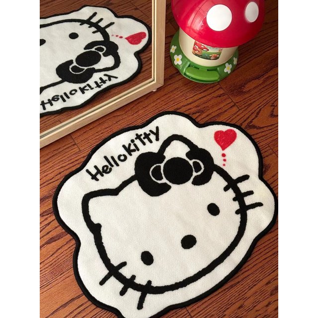 Sanrio-alfombrilla de felpa de Hello Kitty, alfombra antideslizante de imitación de Cachemira, decoración de cabecera de habitación, Gato KT Kawaii, dibujos animados Fivean unisex