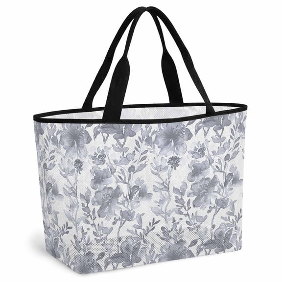 Watercolor Grey Floral Beach Bag for Women, Large Breathable Mesh Beach Tote Bag, Gray Ombre Botanical Summer Sandproof Lightweight Travel Bags for Vacation Picnic Swimming Pool 15.7"x15.7"x9.1"