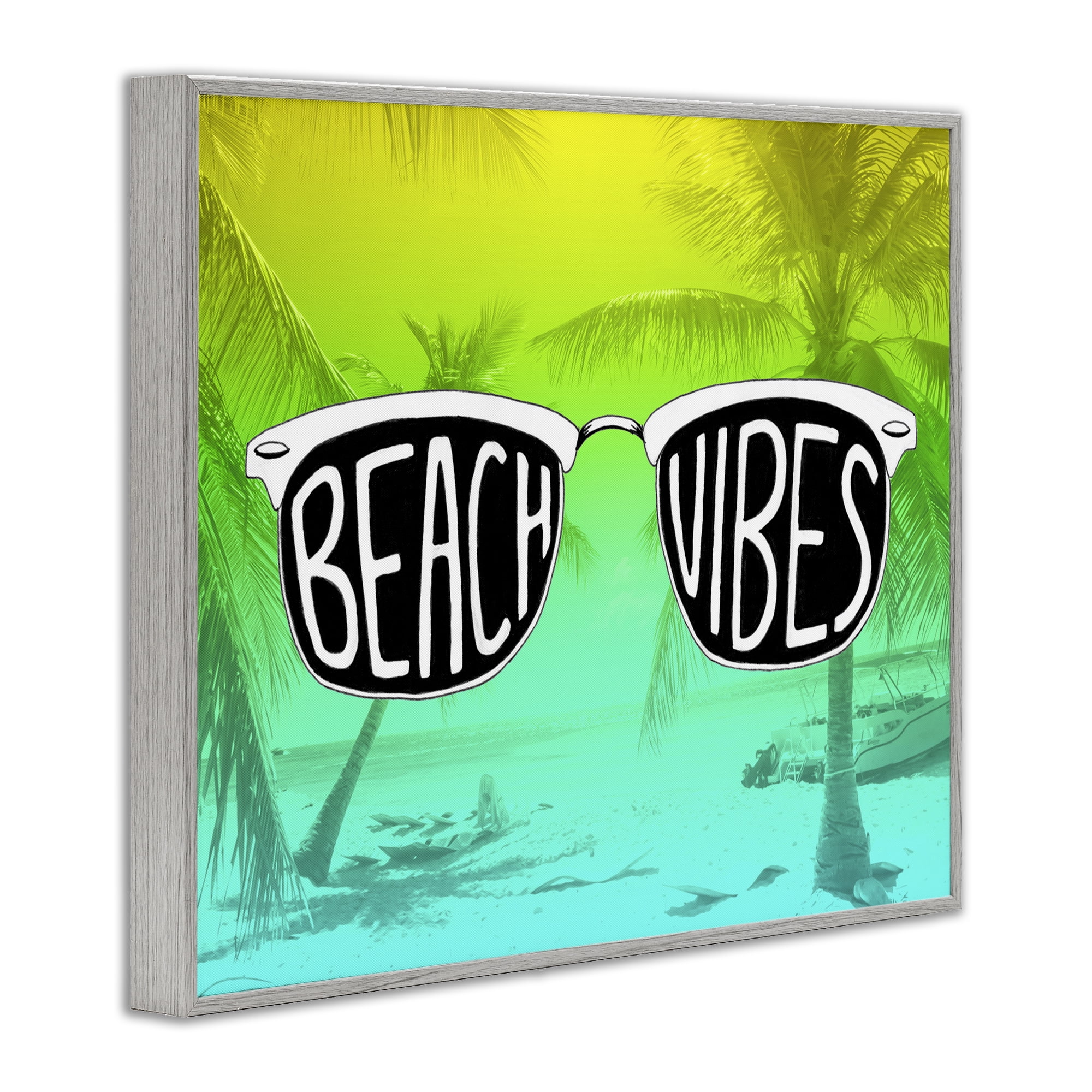 Stupell Industries Beach Vibes Sunglasses Typography Painting Gray Framed Art Print Wall Art, 30 x 24