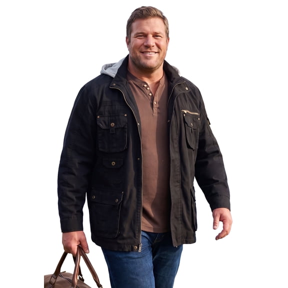 Boulder Creek By Kingsize Men's Big & Tall 9 Pocket Twill Utility Jacket With Removable Hood
