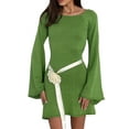 thumbnail image 1 of Gupgi Robe Tricotée Femme Couleur Unie Dos Nu Manches Longues Décontractée Ample Mini Robe, 1 of 5
