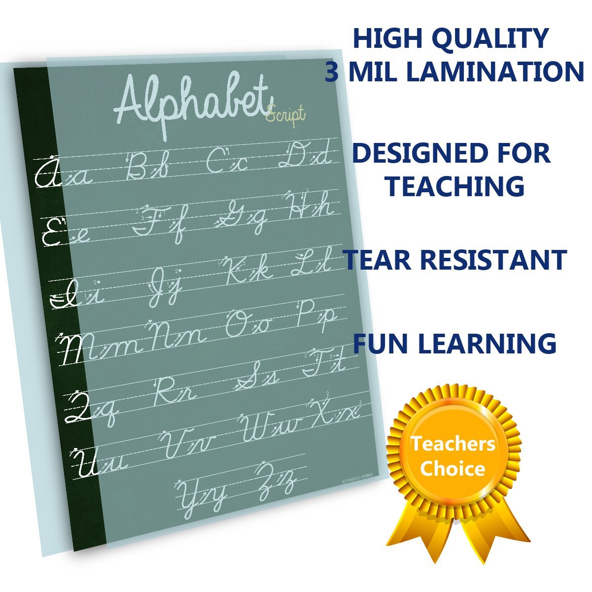 ABC Cursive Script Alphabet poster STANDARD SIZE chart LAMINATED teaching classroom decoration Young N Refined - image 2 of 4