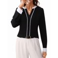 thumbnail image 2 of Womens Dressy V Neck Color Block Business Casual Blouses Long Sleeve Work Shirts Fall Trendy Clothes Black L, 2 of 9