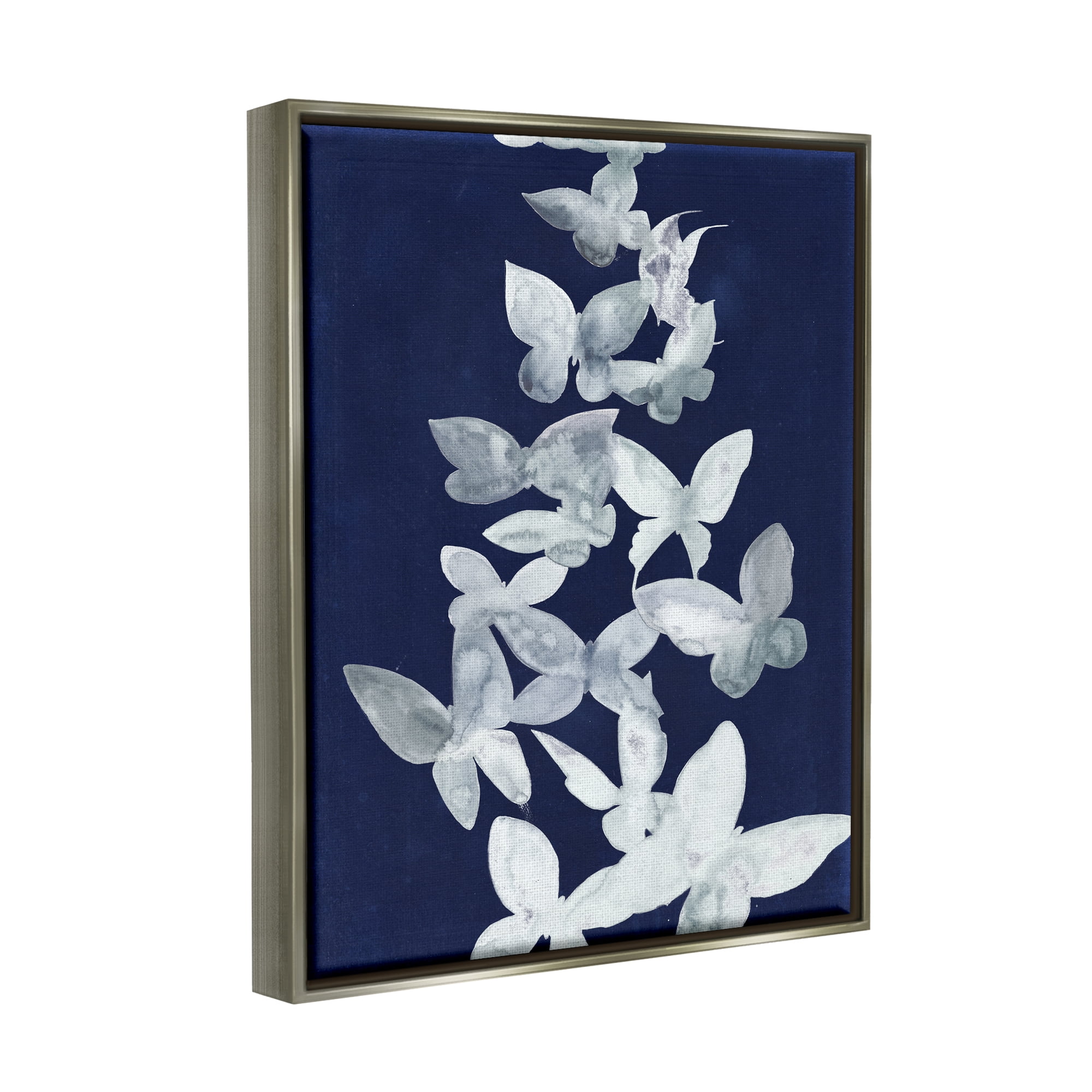 Stupell Industries Blue Butterflies Abstraction Animals & Insects Painting Gray Floater Framed Art Print Wall Art