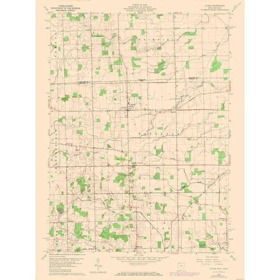 Topographical Map - Lyons Ohio Quad - USGS 1960 - Vintage Wall Art
