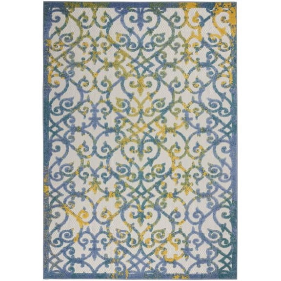 6 x 9 ft. Ivory & Blue Indoor & Outdoor Area Rug