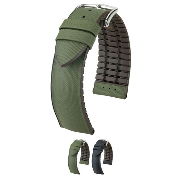 Hirsch Arne Leather Watch Strap - Green - L - 18mm - Silver Buckle - Natural Rubber