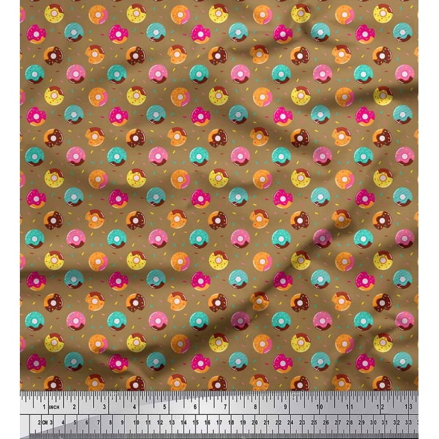 Soimoi Brown Moss Georgette Fabric Donuts Food Fabric Prints By Yard 42 Inch Wide