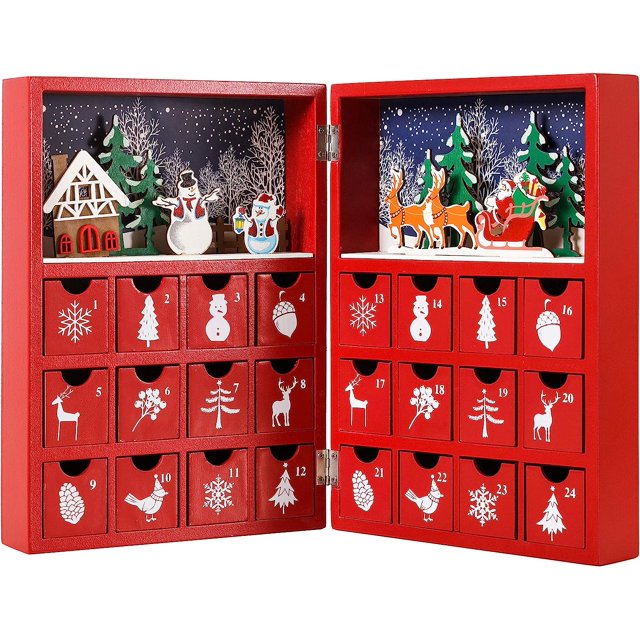 Calendario de Adviento de madera reutilizable para llenar centros de mesa, decoración de mesa, calendario de Adviento de Casa Blanca de Navidad de madera