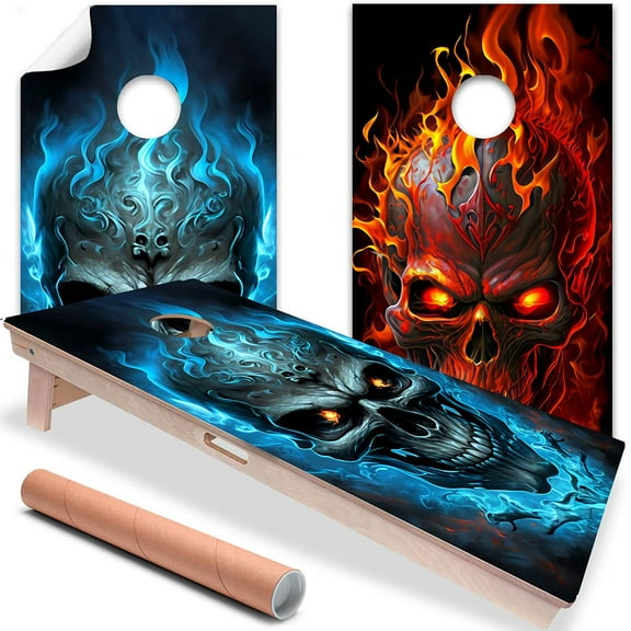 Cornhole Board Wraps and Decals for Boards Set of 2 Skins Professional Vinyl Covers Sticker - Flaming Skull Gothic Art Cornhole Decal for Boards Covers Sticker Cornhole Vinyl Wraps