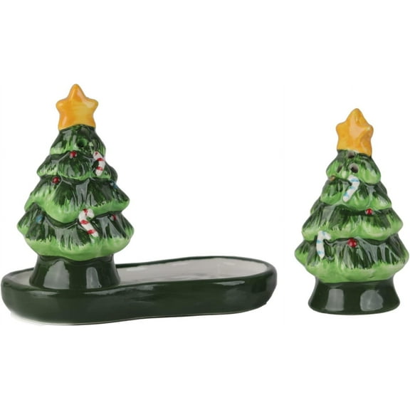 Christmas Holiday Salt and Pepper Shaker Set - Snowman and Santa (Christmas Trees with Stand)