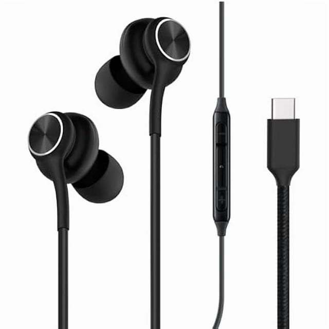 wonima11 Type-C Wired Earbuds, Dual-Driver Design, Black in-Ear Headphones, USB-C Connector, 3-Year Warranty, for Galaxy S25, S24, S23, S22 for iPhone 15, 16, 17, Built-in Control Buttons