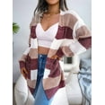 thumbnail image 6 of Women'S Striped Long Sleeve Open Front Knit Cardigan Casual Pullover Sweater Wine Red M, 6 of 8