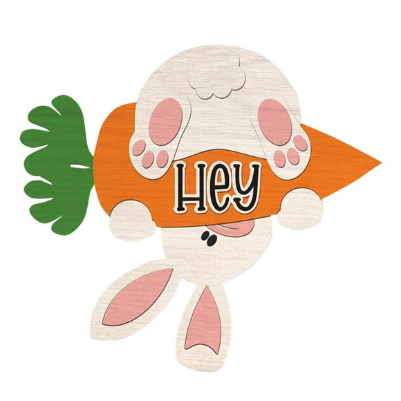 Home Decor Clearance Easter Wooden Hanging Sign Bunny Rabbit With Carrot Welcome Door Hanger Rustic Easter Wood Wreath Sign For Front Door Home Farmhouse Window Door Decorations, Orange