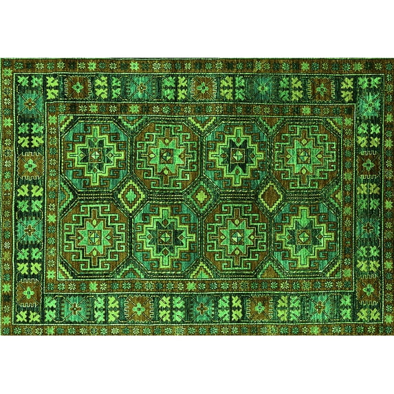 Ahgly Company Indoor Rectangle Oriental Green Industrial Area Rugs, 3' x 5'