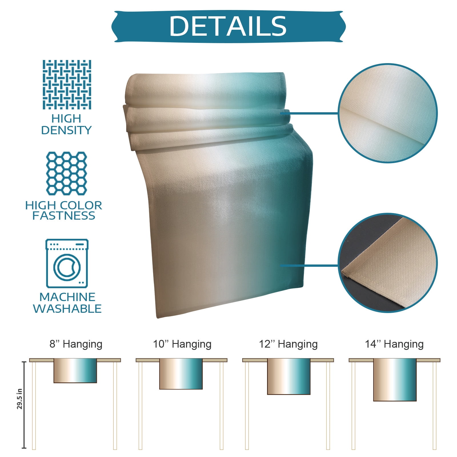 Ldtrchee Gradient, Table Runner 72 Inches, Abstract Ombre Teal Khaki Colored Bed Runner Dresser Scarves Tabletop for Indoor Outdoor Parties/Ceremony/Banquet, 13" x 72"