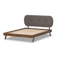 thumbnail image 4 of Baxton Studio Penelope Mid-Century Modern Solid Walnut Wood Fabric Upholstered Platform Bed, Multiple Sizes, Multiple Colors, 4 of 7