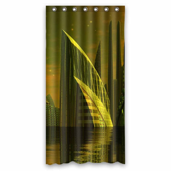 YUSDECOR Modern Alien City Computer Artwork WaterProof Polyester Fabric Shower Curtain Size 36x72 Inches