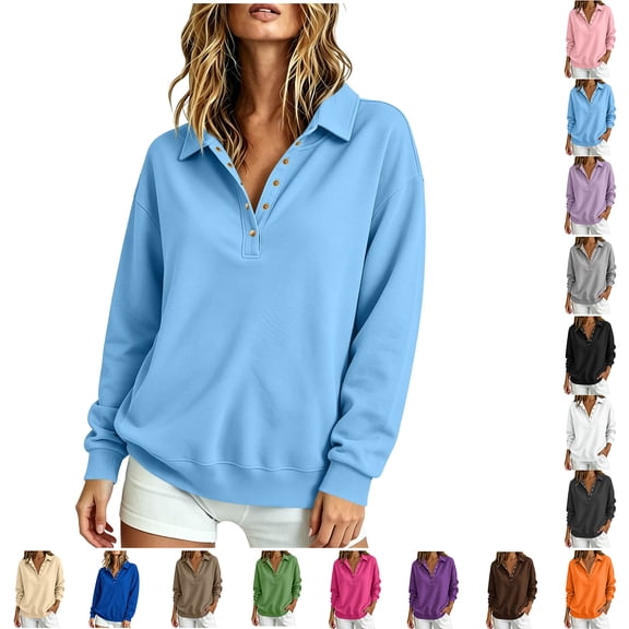 Lzobxe Womens Tops Quarter Button Fleece Top with Long Sleeves,Sizes S-2XL