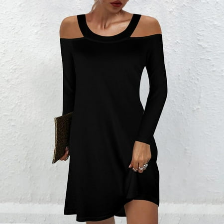 

YOHOME Women s Casual Solid Color Slim Fit Round Neck Halter Off Shoulder Long Sleeve 2022