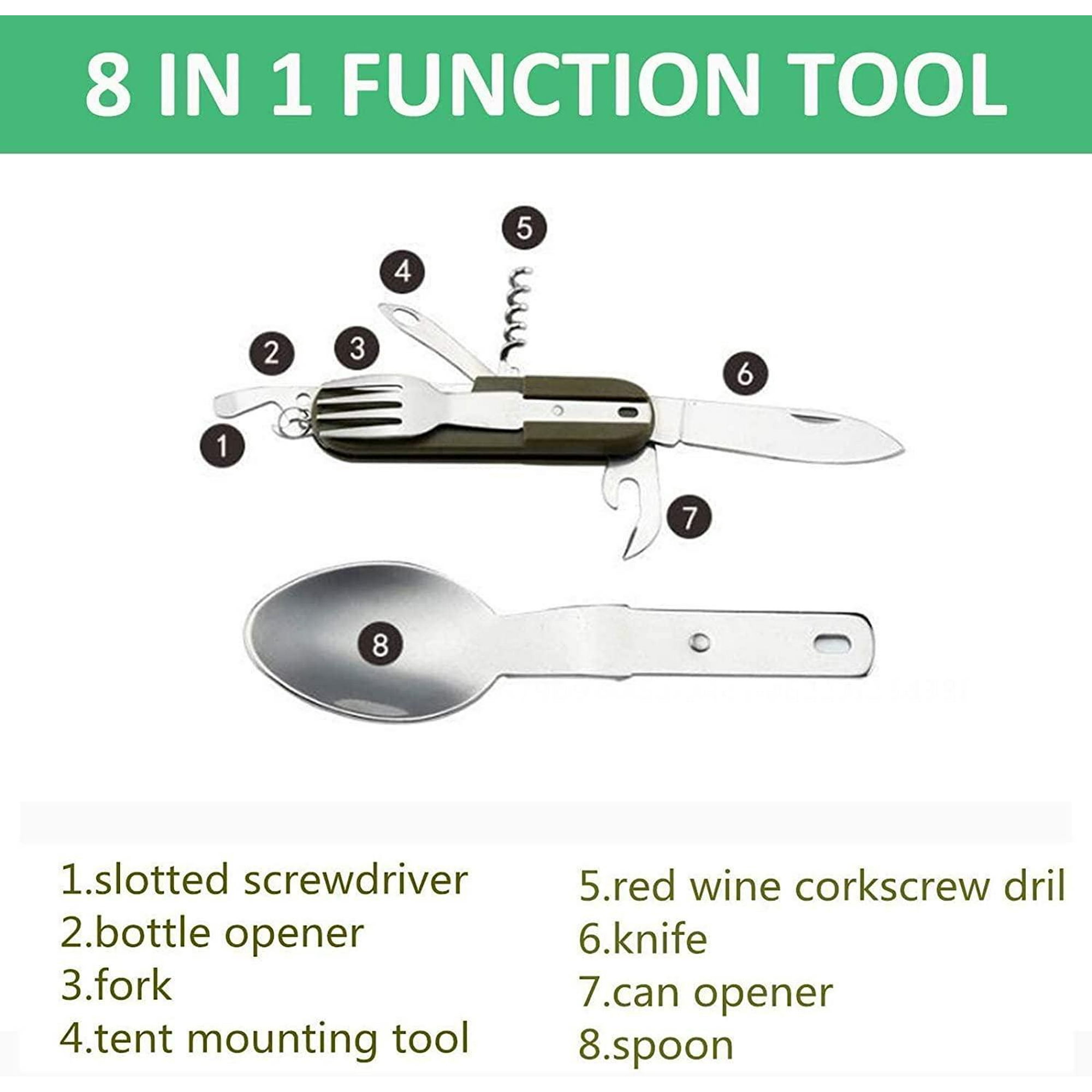 VBNZBK Lot De 20 Couverts De Camping En Acier Inoxydable Pour 4 Personnes Avec Cuillère, Fourchette, Couteau, Assiette Clip Pour 4 Camping, Pique-Nique, Randonnée