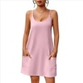 thumbnail image 1 of Camisones Sin Mangas para Mujer con Bolsillos, Tirantes Finos, Espalda Cruzada, Color Rosa, Talla M, 1 of 10