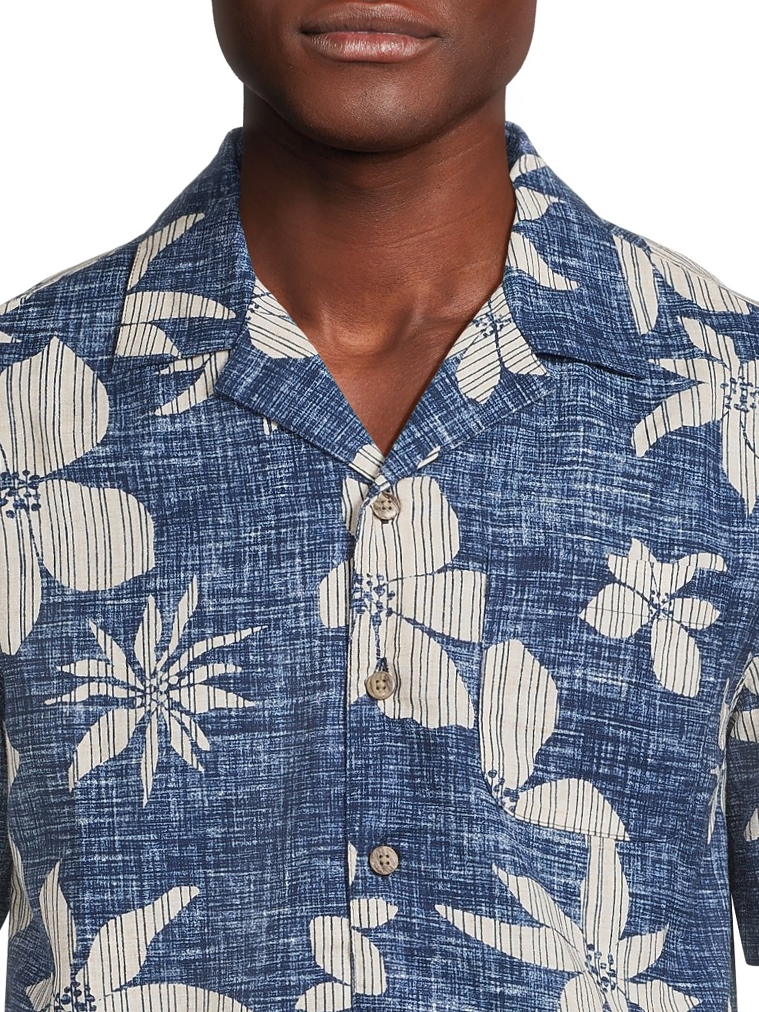 George Men's & Big Men's Short Sleeve Linen Blend Button-Up Camp Shirt, Sizes S-3XL
