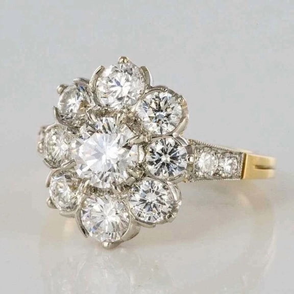 2.22Ct Round Cut Lab Created Diamond Halo Cocktail Engagement Ring 14K Yellow Gold Plated Silver