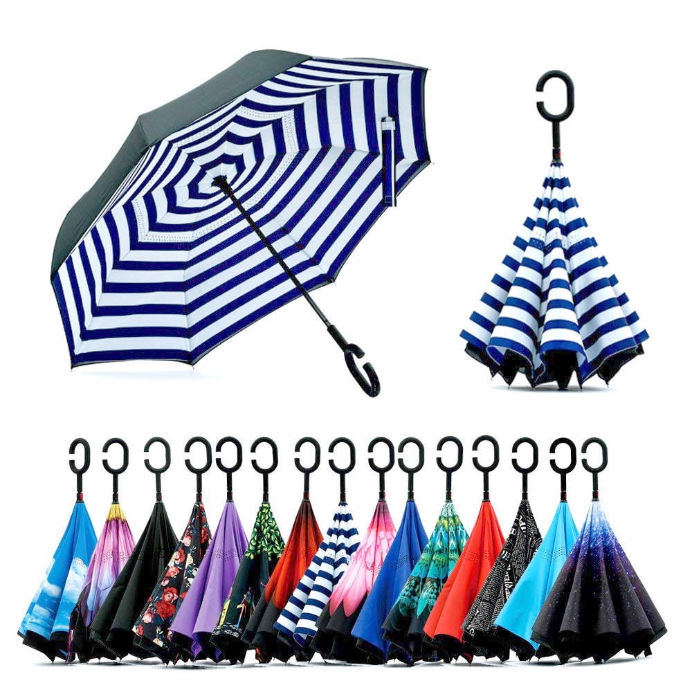 Double Layer Inverted Umbrella with CShaped Handle, AntiUV Waterproof